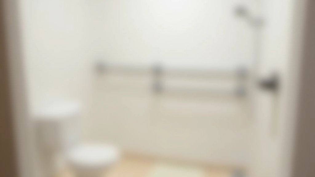 Bathroom with installed grab bars, non-slip mat, and accessible shower setup