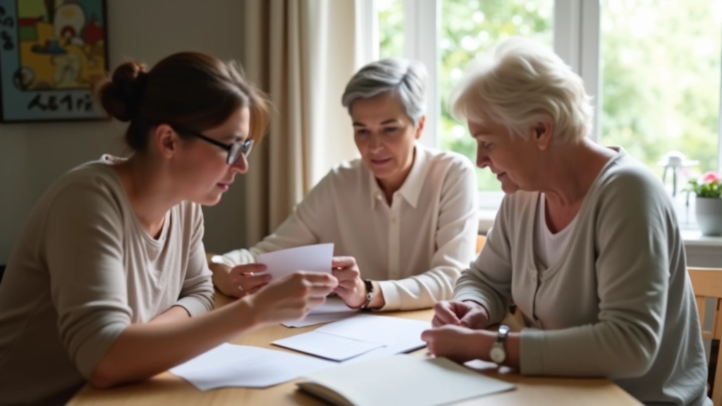 Family having a planning conversation around a table with documents