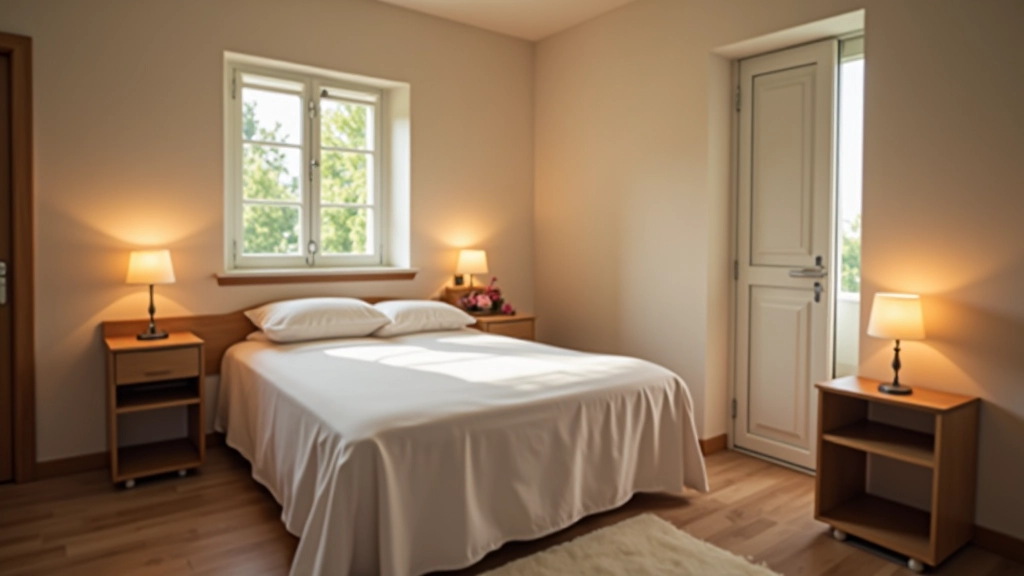 Senior bedroom with accessible layout, clear pathways, and bedside safety features