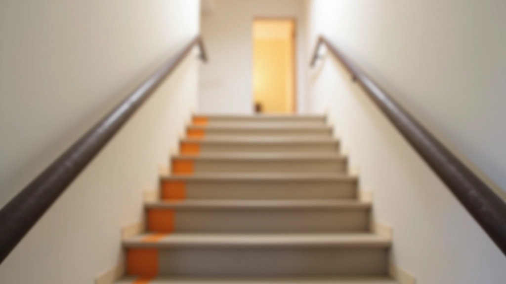 Staircase with installed handrails and edge marking for safety